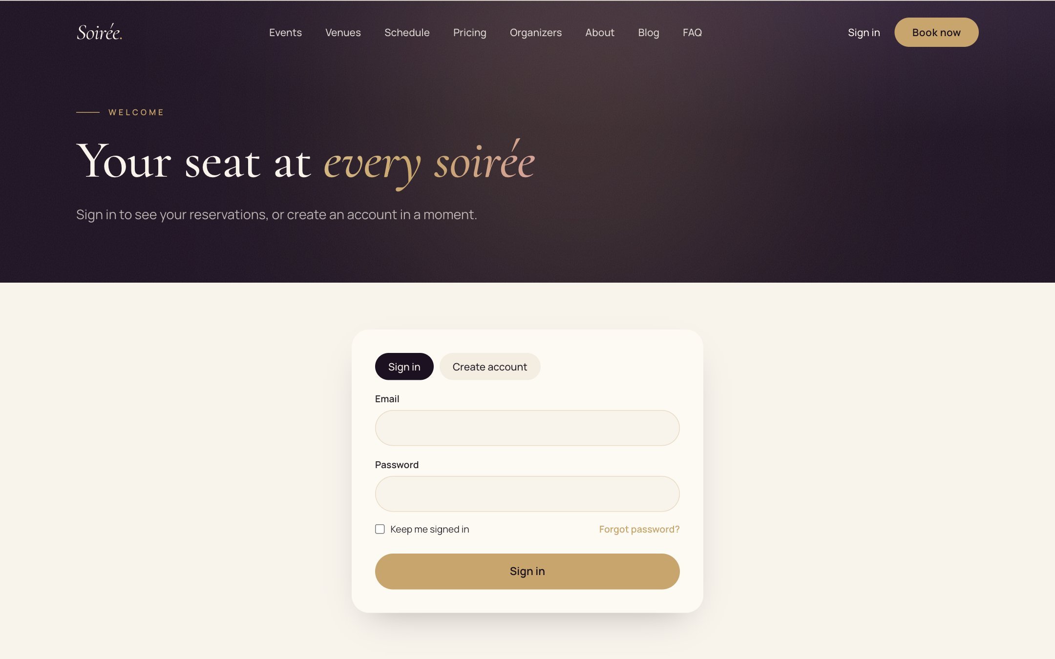 Guest account sign in and sign up page